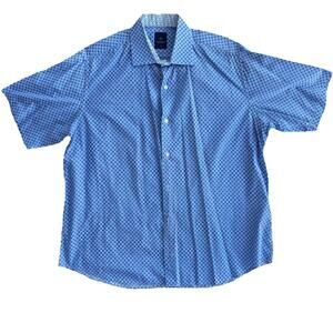 1930 Tailorbyrd Blue Patterned Men’s Button Down Short Sleeve Shirt XL